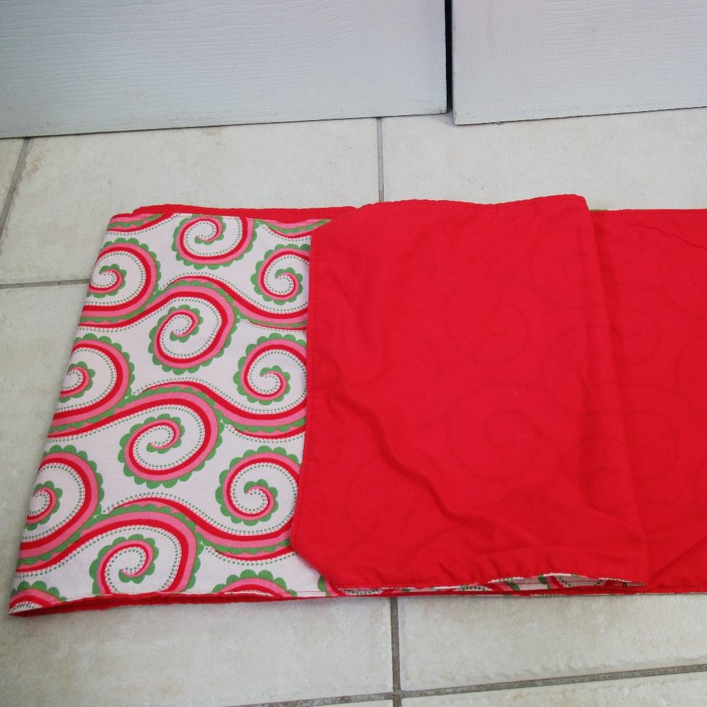 handmade reversible table runner red pink green white 104" x 12.5"